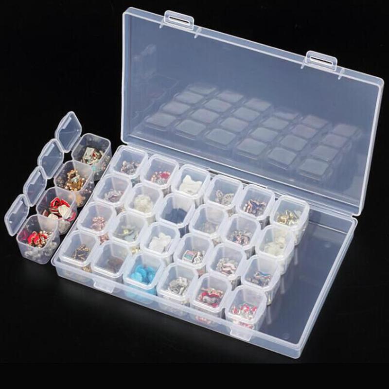 

Diamond Painting Accessories 28 Slots Box Embroidery Case Geometric Holder, As pic