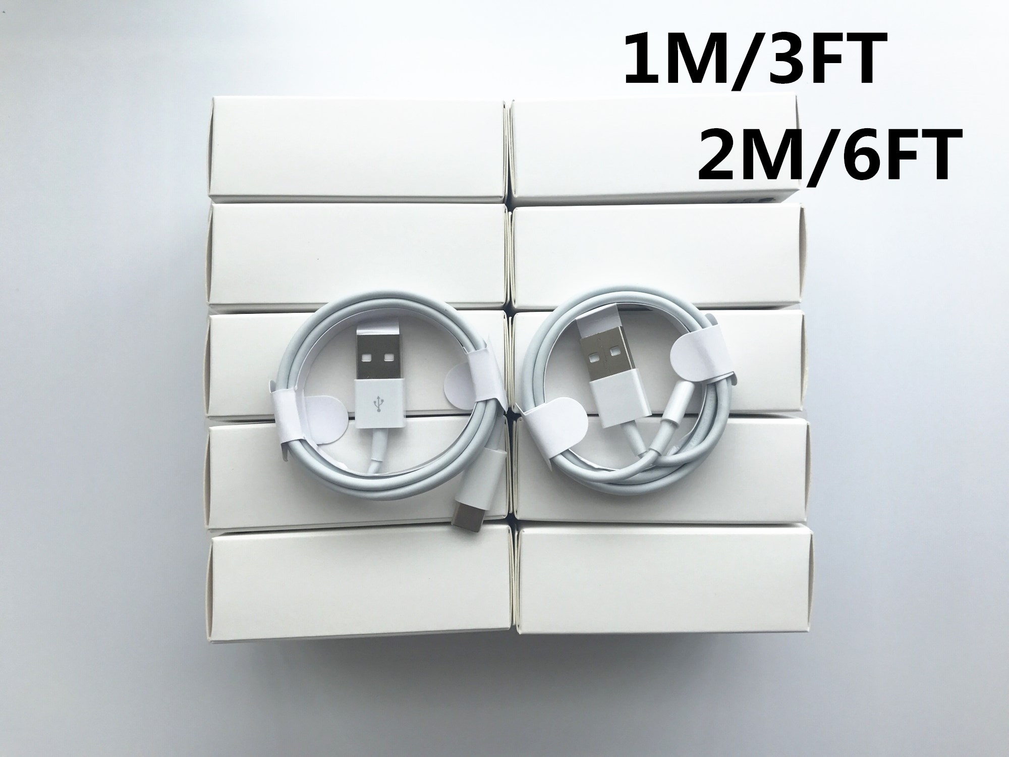 

100pcs 7 generations Original OEM quality 1m/3ft 2m/6ft USB Data Sync Charger Phone Cable With retail box, White for 7 8 cable