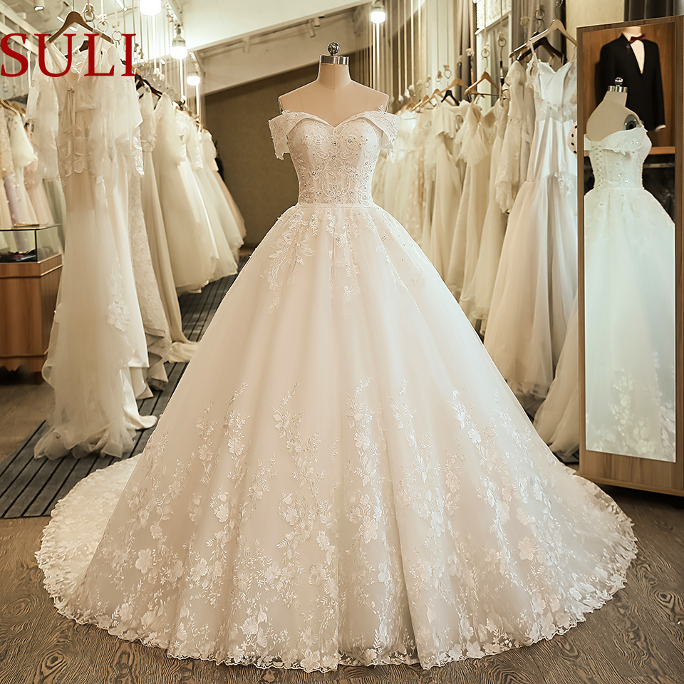 

SL-5061 Off the Shoulder Wedding Bridal Dress Ball Gown Embroidery Lace applique Boho Wedding Dress 2020 noiva plus size dress, White