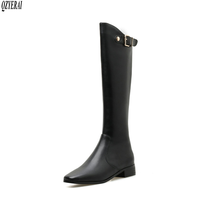 

QZYERAI The knee boots Autumn and winter Genuine leather fashion black Female boots Women's Women's shoes Size 34-40, Brown