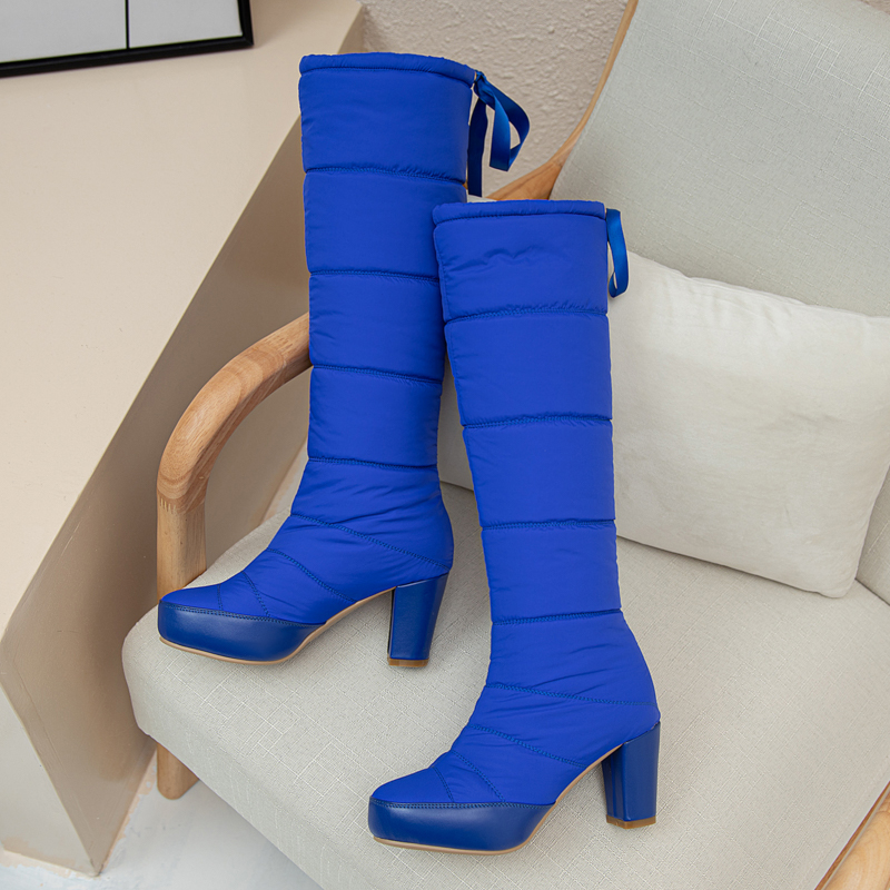 

2021 Classic Women Knee High Boots High Heels Long Warm Plush Snow Boots Quality Long Shoes Woman black red blue