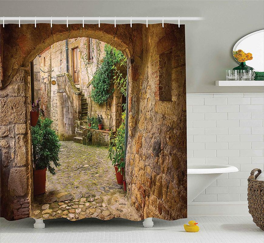 

Ancient Italian Street in Small Provincial Town Europe Shower Curtain Waterproof Fabric for Bathroom Decoration Bath Curtains