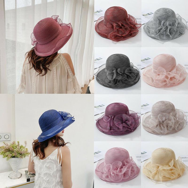 

Women Wide Brim Sun Hat Vintage Wedding Party Church Cap Colorful Hats