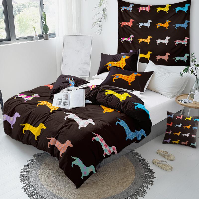 

Dachshund Sausage Bedding Set Cute Colorful Puppy Duvet Cover Cartoon Pet Print Home Textiles Queen 3pcs Drop Ship, 10