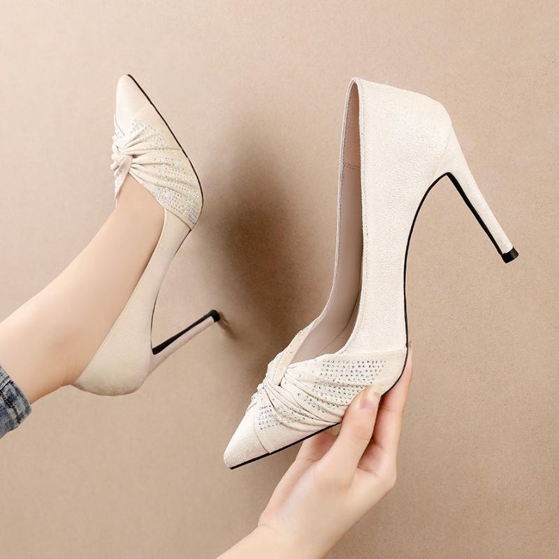 

New Women Pumps Luxury Rhinestone Bowknot High Heels Bridal Wedding Shoes Pointed Toe Stiletto Ladies Party Dress Shoes, Black