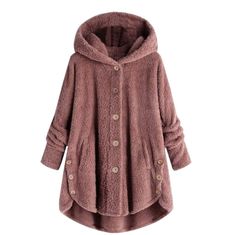 

Women Fluffy Coat Winter Casual Loose Solid Button Fleece Hooded Teddy Bear Coat Female Cute Warm Soft Plus Size Winter Outwear, Black