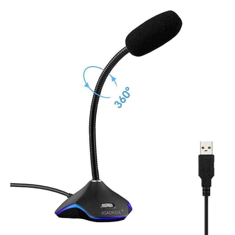 

XIAOKOA PC Microphone USB Microphone for Computer Recording with LED Light for YouTube Google Search Skype mic