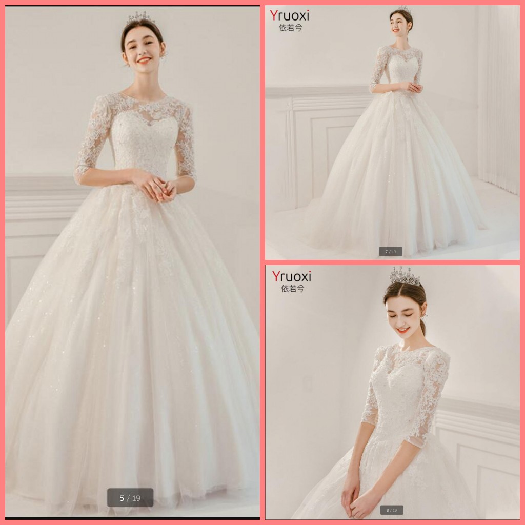 

Robe de Mariage vintage 2020 ball gown wedding dress 3/4 sleeve modest lace appliques beaded bridal gowns scoop neck wedding dresses, Ivory