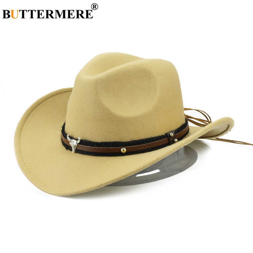 

BUTTERMERE Western Cowboy Hat Women Men Cow Gentleman Jazz Sombreros Hombre Cap Vintage Autumn Winter Elegant Lady Cowgirl Hats, Black