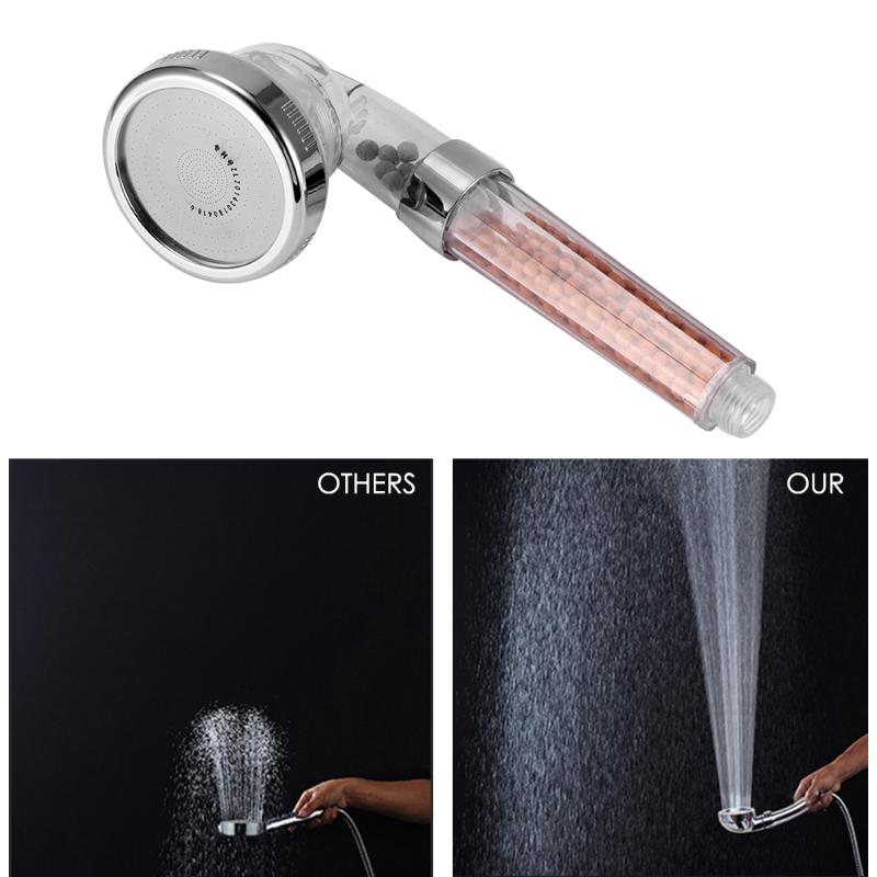 

Hand hold shower head high pressure water saving sprayer nozzles chrome ionc balls filter system douche SPA je06