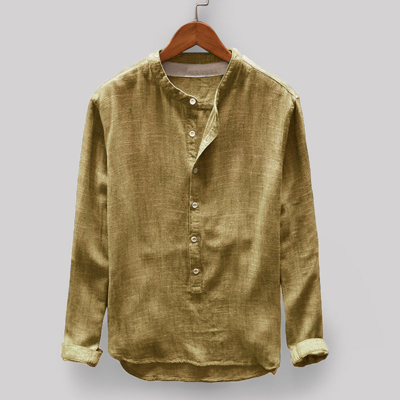 

E-Baihui 2020 European and American Hot Style Men's Casual Shirts Long-sleeved Solid Color Shirts Cotton and Linen Men's Shirts A44469, Yellow