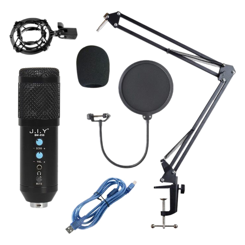 

Hot-BM858 Microphone Kit USB Computer Condenser Microphone with Adjustable Arm Stand Mount for YouTube