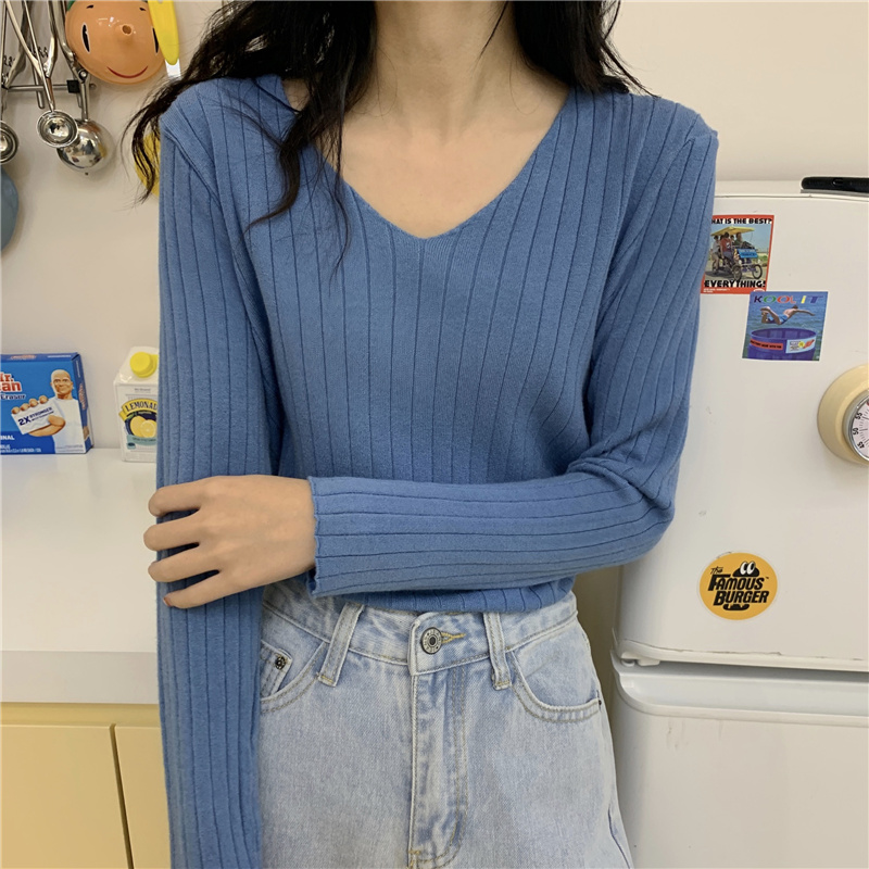 

Autumn / winter 2020 Korean knitted pullover for women loose versatile top, V-neck, long sleeve, outer wear, bottoming, Black