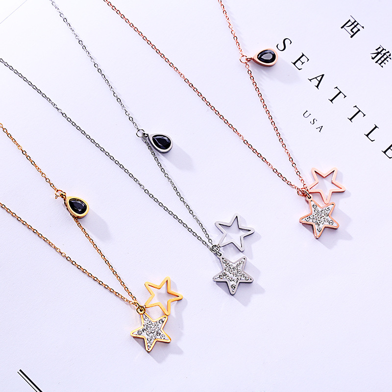 

Star Pin Crescent Pendants Zircon Necklaces For Women Stainless Steel Necklace Chain Jewelry Gift Choker Choker bijoux femme