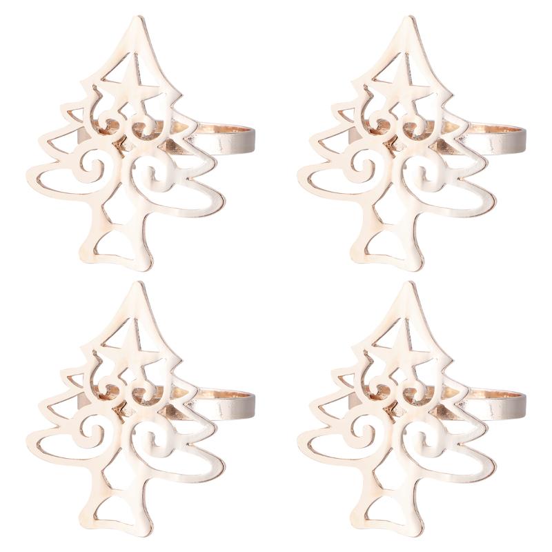 

4Pcs Napkin Buckles Christmas Tree Shape Alloy Napkin Holders for Dinner