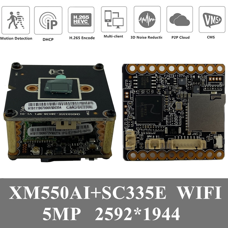 

4PCS XM550AI+SC335E 5MP WIFI Wireless IP Camera Module Board 2592*1944 Support 8-128G SD Card iCsee CMS Two-Way Audio P2P RTSP