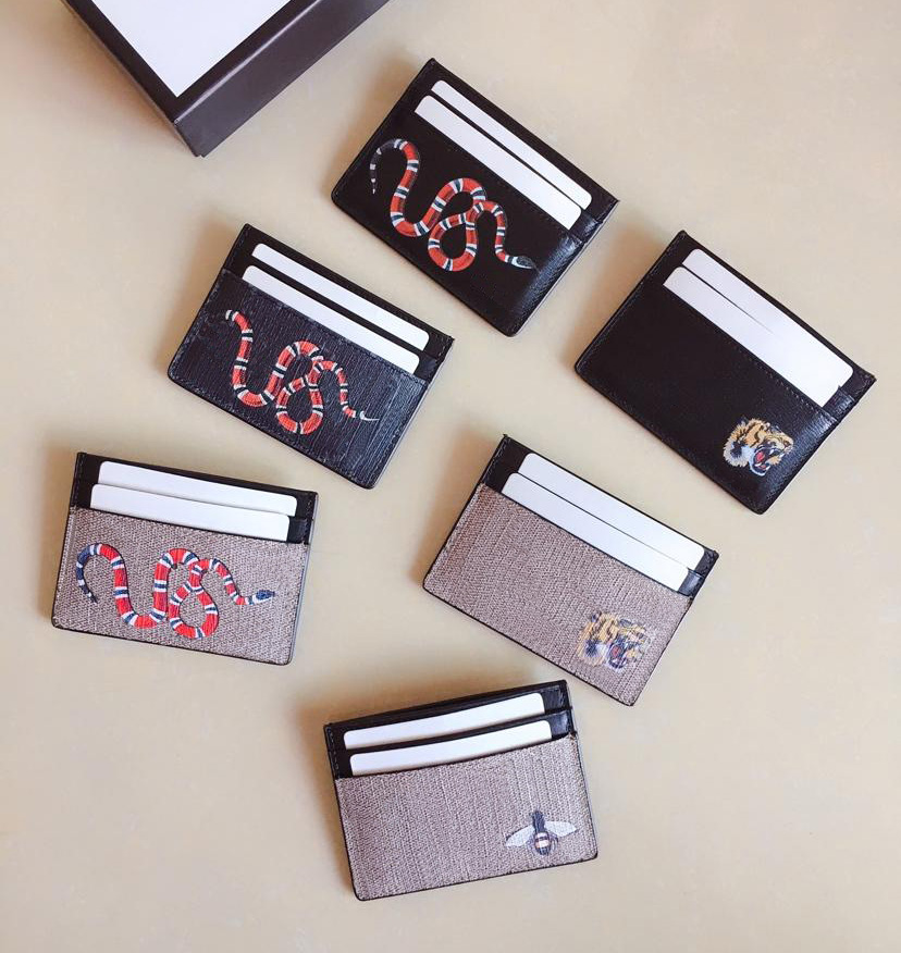 

snake and tiger card holders for men and women Hot Fashion fashion Wallets High quality small purses card holder with box, Brown;gray