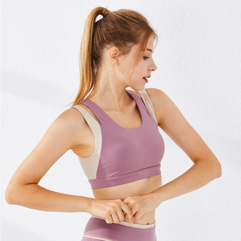 

Women Sports Bra Running Yoga Brassiere Workout Gym Fitness High Impact Shockproof For Dancing Training Contrast color Top, Blue