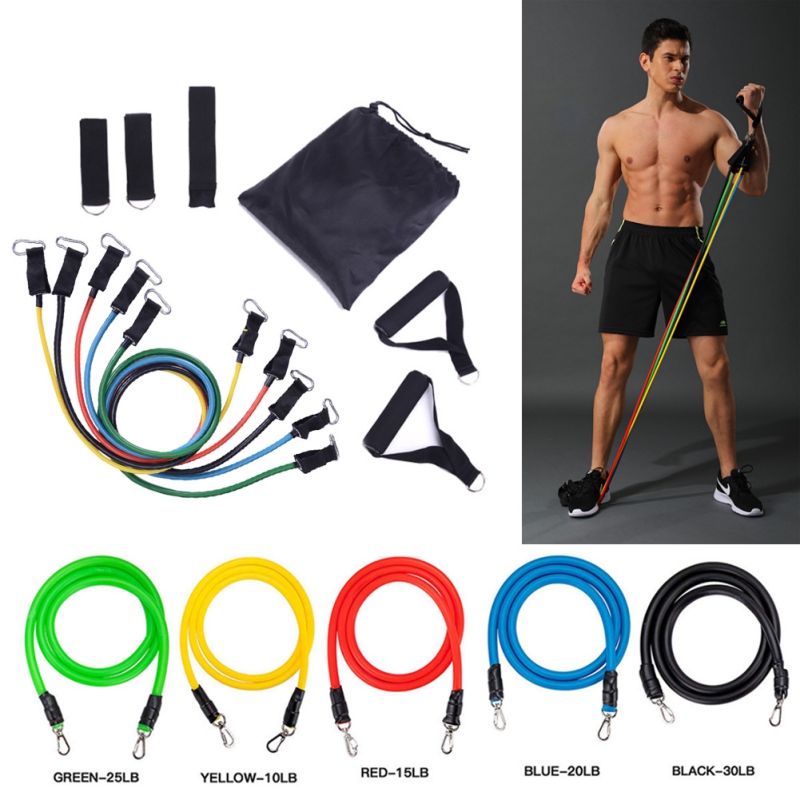 

11pcs/set Yoga Gym Stretch Pull Rope Fitness Resistance Tube Band Exercise Training Expander Door Anchor With Handle Ankle Strap, As pic