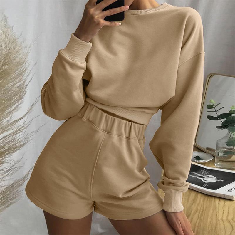 

Autumn Women Tracksuits 2pcs Sports Suits Casual Short Ladies Suit Sweatshirt Fashion Sweatshirts Pants Home Wear Running Set, Black