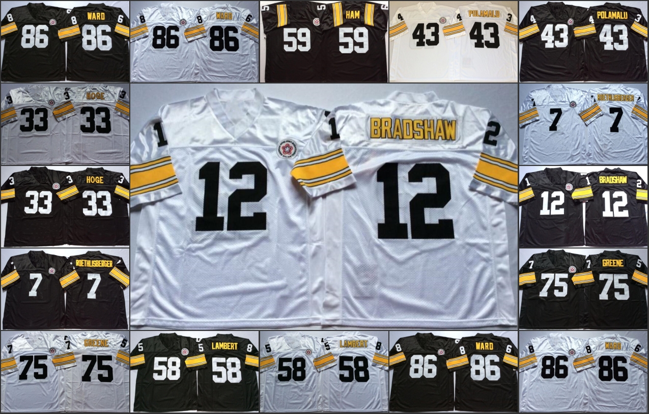 

Ncaa vintage HINES WARD Jack Ham Troy Polamalu Merril Hoge Terry Bradshaw Joe Greene Jack Lambert Ben Roethlisberger Football Jerseys, White