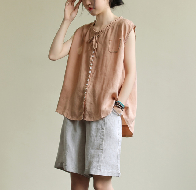 

Women Loose Cotton Linen Tanks Ladies Vintage Solid Color Summer Sleeveless Tops Female Tanktops 2020, Green