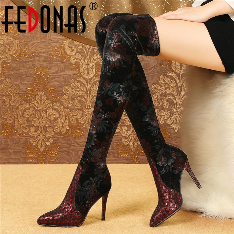 

FEDONAS Retro Women Autumn Winter Warm Over The Knee Boots Pointed Toe Tight Thin High Heels Socks Boots New Dancing Shoes Woman, Blue