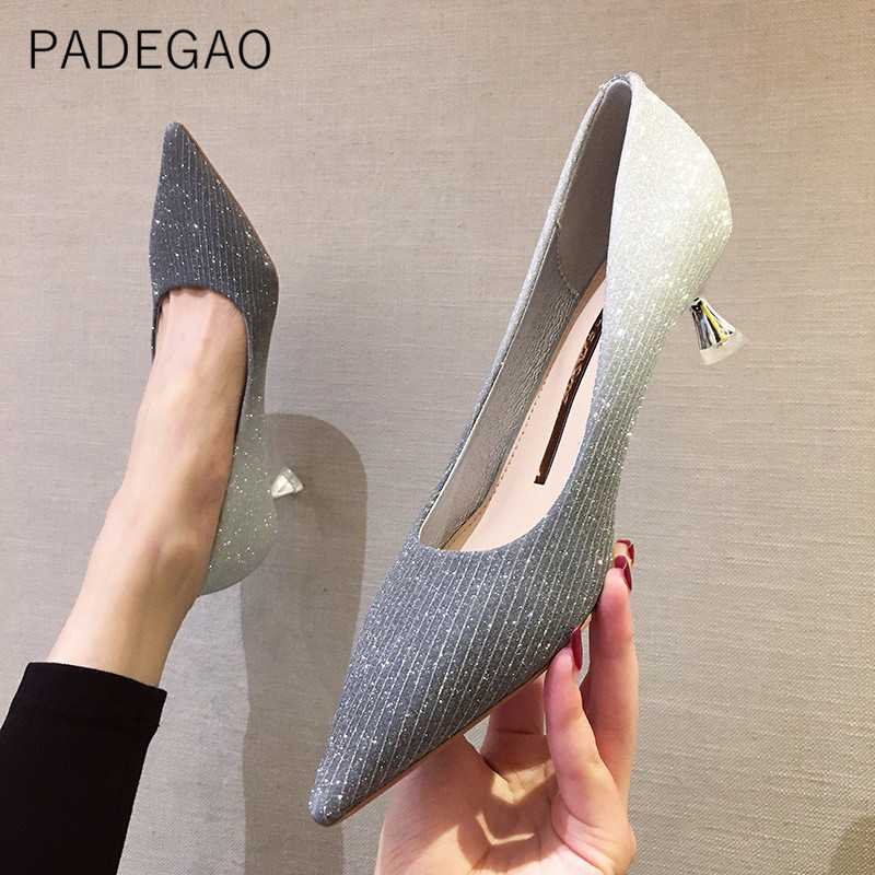 

2020 Women High Heels Shoes Elegant Luxury Bling Point Toe Shoes Summer Casual Women Pumps, Pink