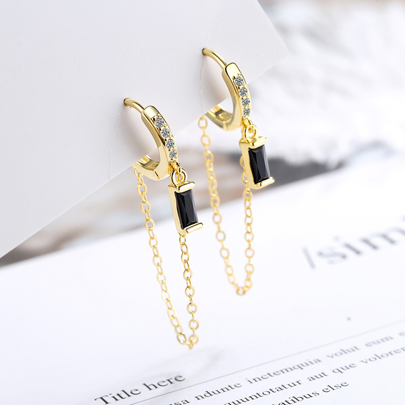 

Gold Chains Black Crystal Square Charms Decorations Crystal Hoop Earrings For Women Hoops Wedding Jewelry Earring Ali20006
