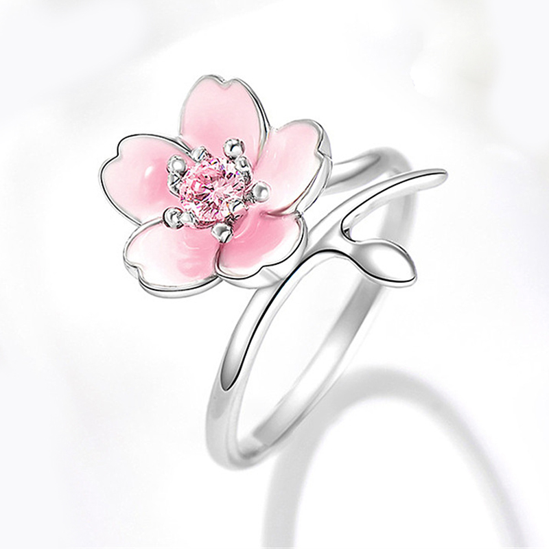 

MOONROCY Silver Color CZ Rings Pink Open Jewelry Party Sweet Wedding Crystal Ring Preppy Style for Women Gift Dropshipping