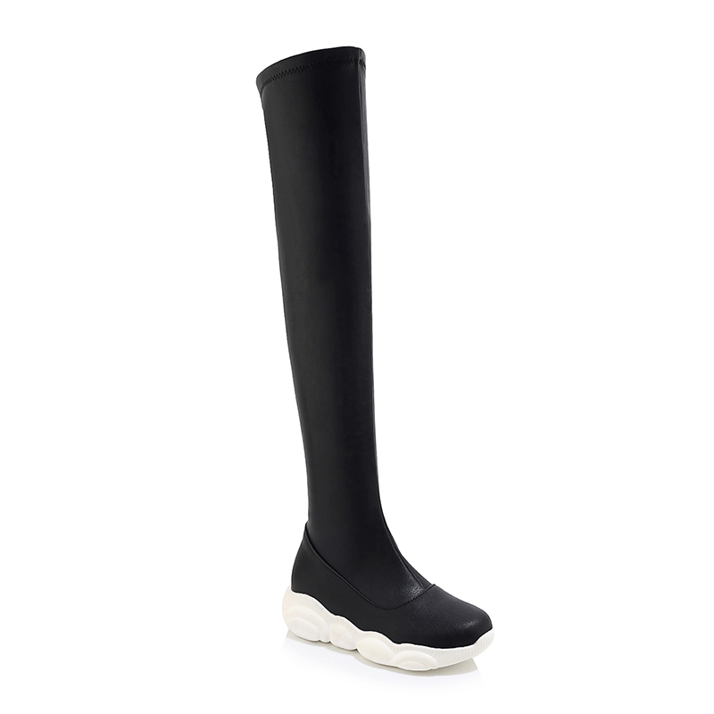 

Women Boots Slim Sexy Over-The-Knee Boots Fashion Elastic PU Leather Thigh High Female Winter, Black