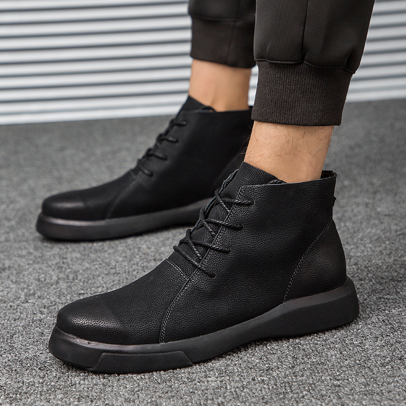 

2020 Winter with Fur Snow Boots Men Fashion Warm Leather Ankle Boots Men Lace Up Rubber Mens Shoes Casual Plus Size HX-138, Khaki