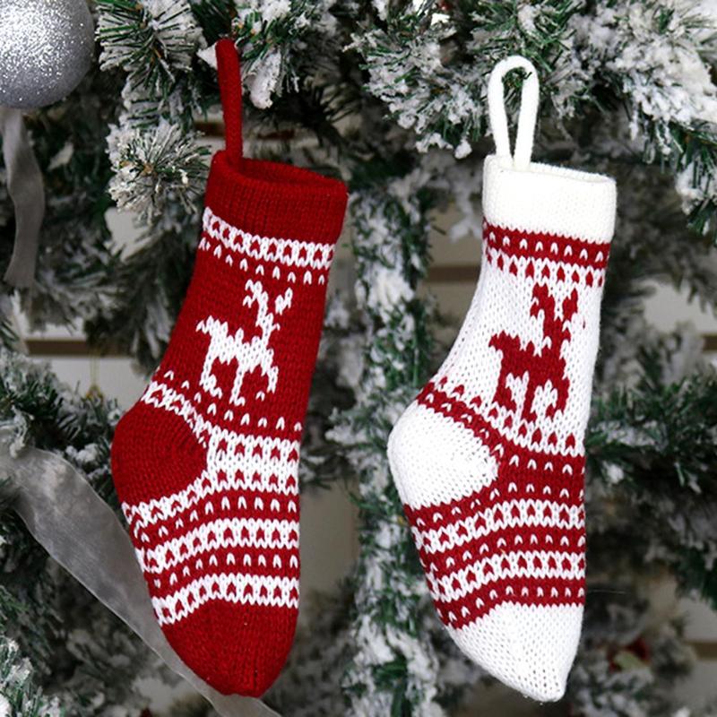 

Elk Pattern Wall Door Hanging Christmas Stocking Sock Candy Gift Bag Xmas Tree Hanging Pendent Ornament Party Decoration
