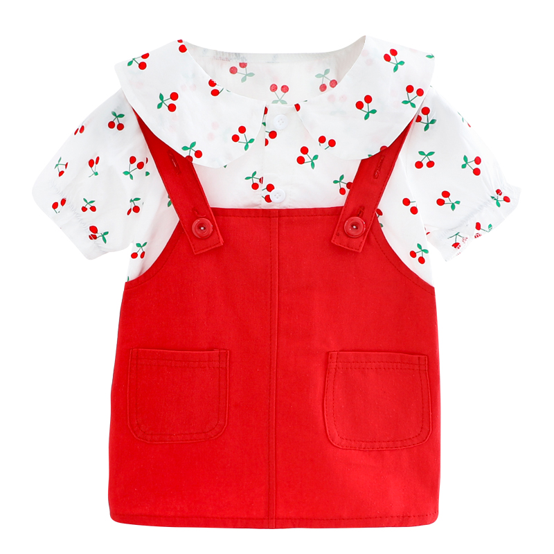 

Fashion New Summer Baby Girl Clothes Suit Children Cotton Cute Shirt Strap Dress 2Pcs/set Toddler Casual Costume Kids Tracksuits, Bo yingtao s red