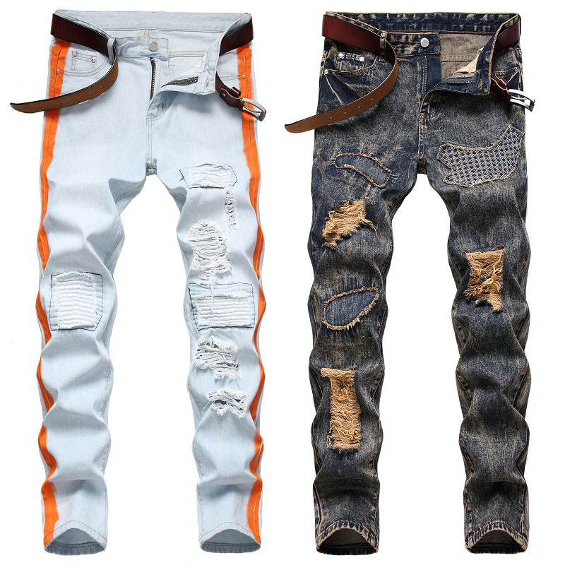 

Men Ripped jeans Slim Fit Pant Denim Pant Frayed Jeans Long Skinny Men