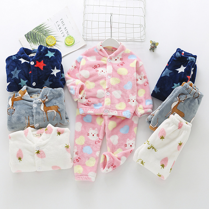 

velvet Baby suit Kids Clothes Toddler Boys Girls Thick fleece Cartoon Tops Pants Set for home Wear children clothes from 2 -7y, As picture