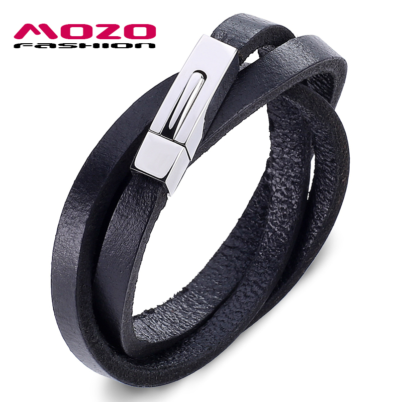 

MOZO FASHION Jewelry 2020 Men Bracelet Leather pulseiras para as mulheres Stainless Steel Classic bracelets & bangles PS2054