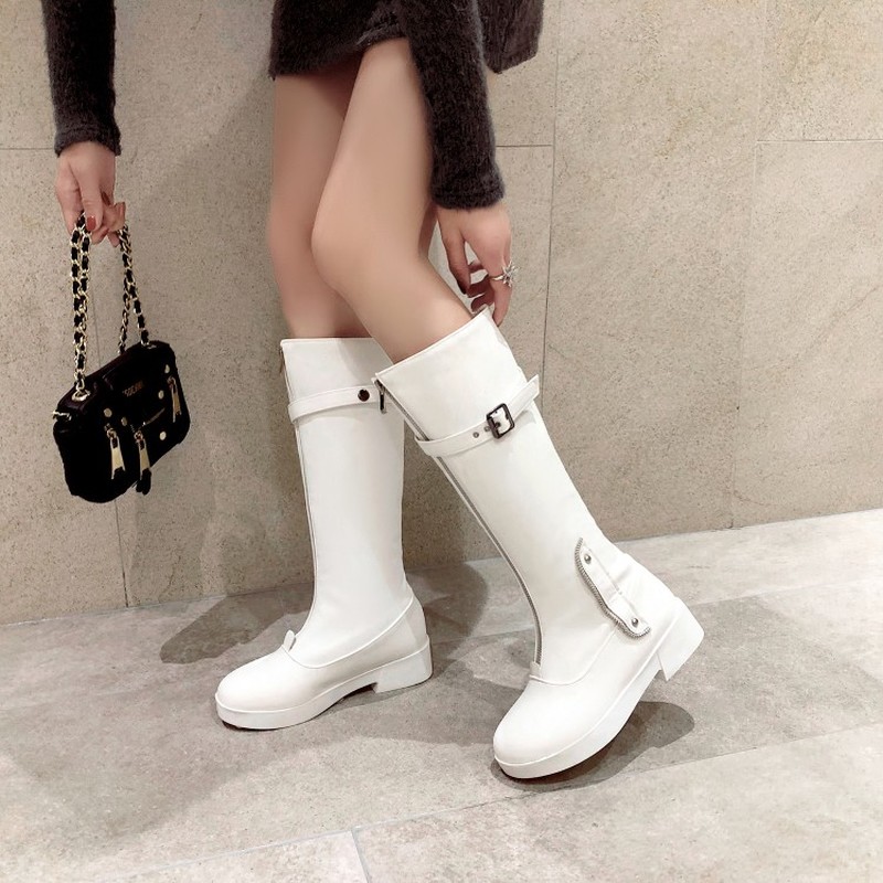 

2020 Women Knee High Boots Platform Zipper Winter Boots Women Shoes Short Plush Pu Leather Elegant Size 34-43 MAZIAO, Black