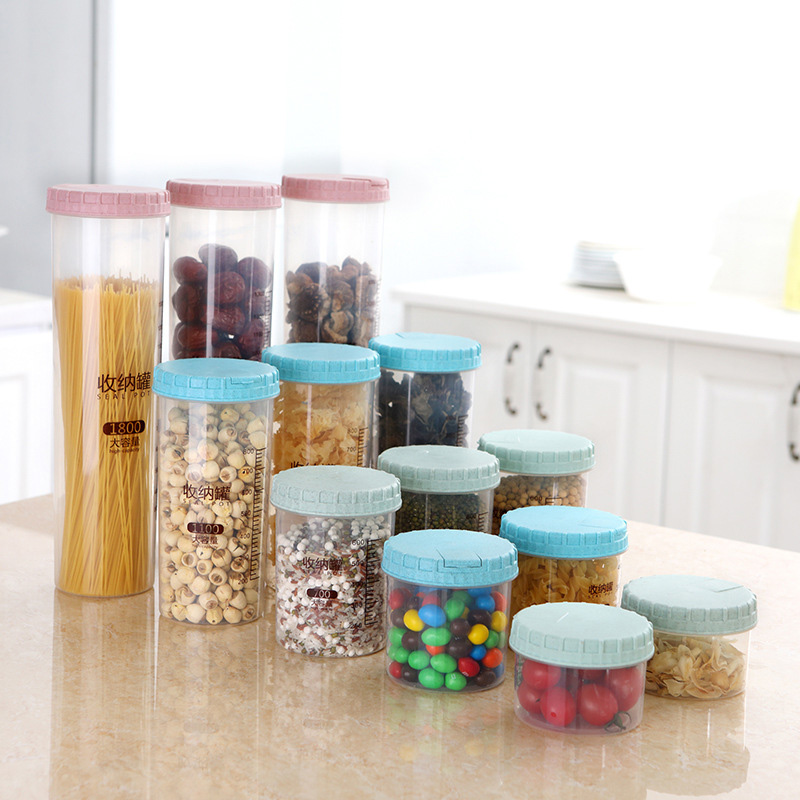 

Convenient 300/500/700/1100/1800ml Platstic Transparent Storage Jar Round Sealed Tank Cereal Containers Caddy XH8Z OC31