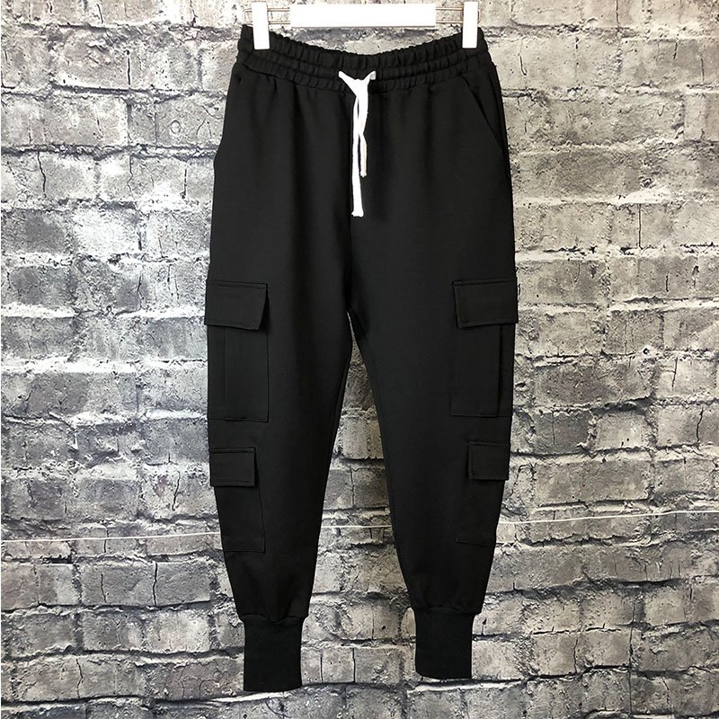 

Autumn and winter new style personality slim multi-pocket trendy men' overalls trendy stretch harem pants casual foot pants bre, Black