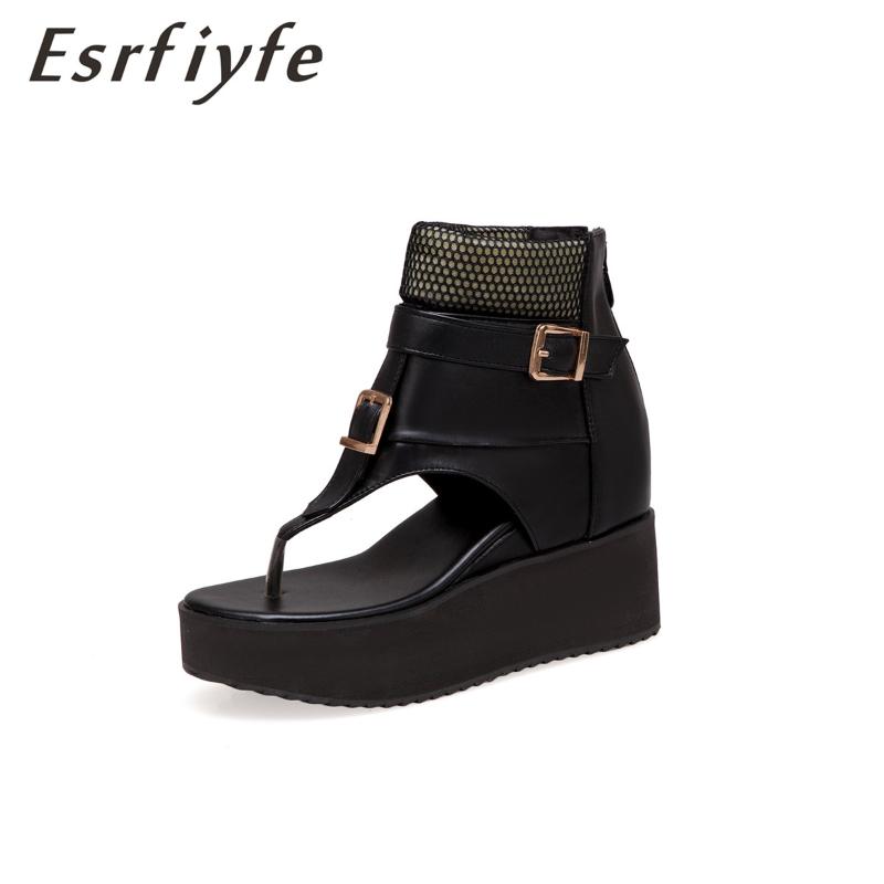 

ESRFIYFE 2020 New Summer Women Boots Fashion Wedge Heel Open Toe Sandals Soft Leather Europe and The United States Wind Shoes, Black