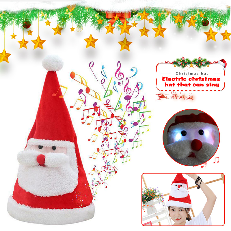 

Newly Electric Christmas Hat Plush Toys Sing Swing Santa Claus Hat Washable Xmas Decor VA88