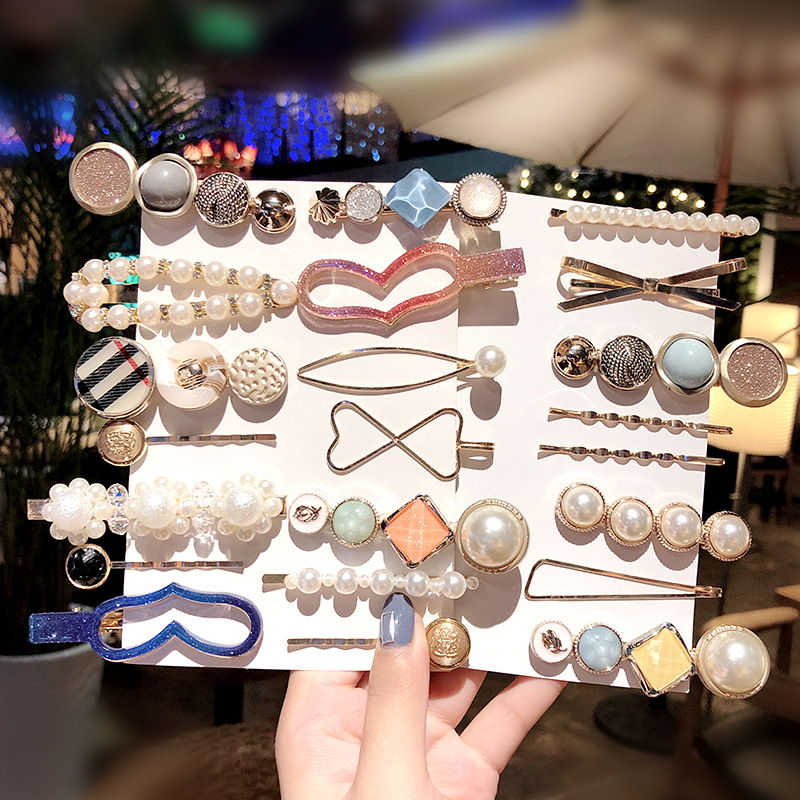 

4Pcs/Set Colorful Pearls Acetate Hair Clips For Women Girls Headband Sweet Hairpins Barrettes Hair Accessories Set Headwear