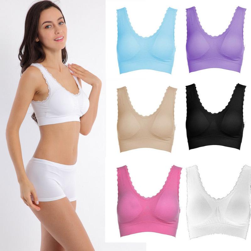 

Women Seamless Sports Bras Lace Crop Top Vest Comfort Stretch Bras Shapewear Wireless Comfortable Sleep Vest, Beige