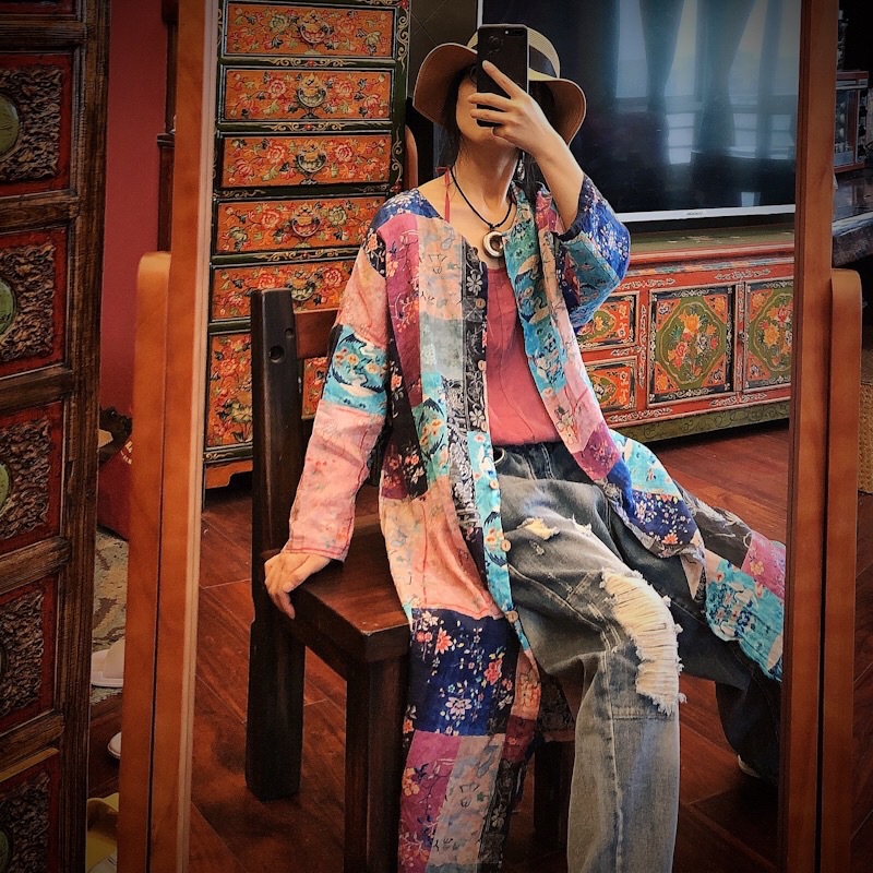 

Women Loose Ramie Patchwork Ramie Long Coat Female Vintage Spliced Coat Female Trench 2020 Summer, Multi