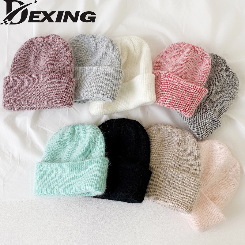 

Beanie/Skull Caps Autumn Winter Solid Color Real Wool Beanies For Woman Cashmere Unisex Warm Knitted Hat Wholesales, Black