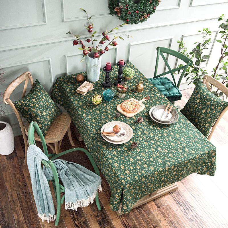 

40Bronzing Green Christmas Rectangular Tablecloths Holiday Party Table Cloth for Home Decor Mantel Xmas Decor Supplies Houseware