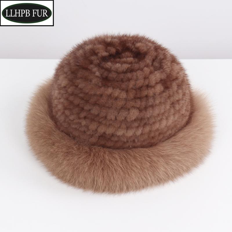 

Hot Sell Winter Knitted 100% Natural And Fur Hats Lady Fluffy Genuine Fur Cap Women Luxurious Real Hat, Black