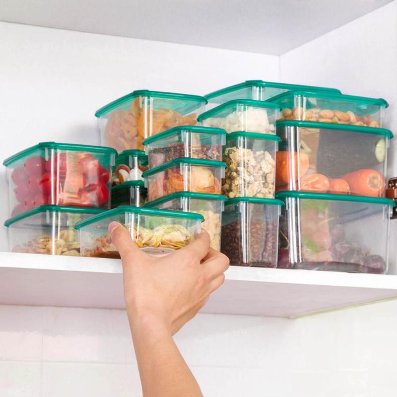 

17PCS Kitchen Storage Container Set Transparent Refrigerator Sealed Preservation Box Plastic Grain Dried Fruit Organizer