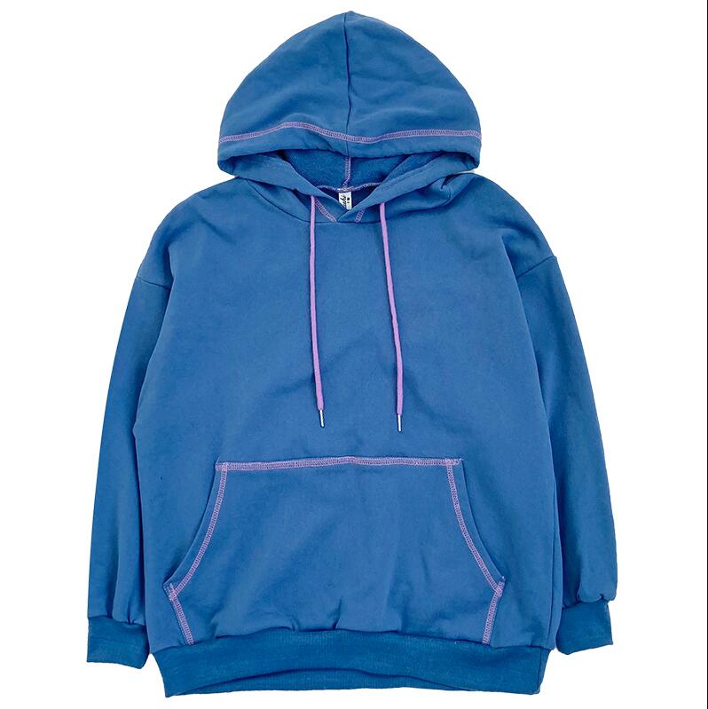 

Basic hooded contrast color loose long-sleeved sweatshirt, Sky blue